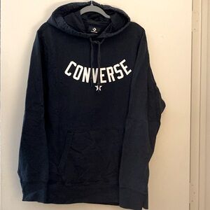 Converse men’s L full hoodie pouch pocket, branded front only, broken-in.